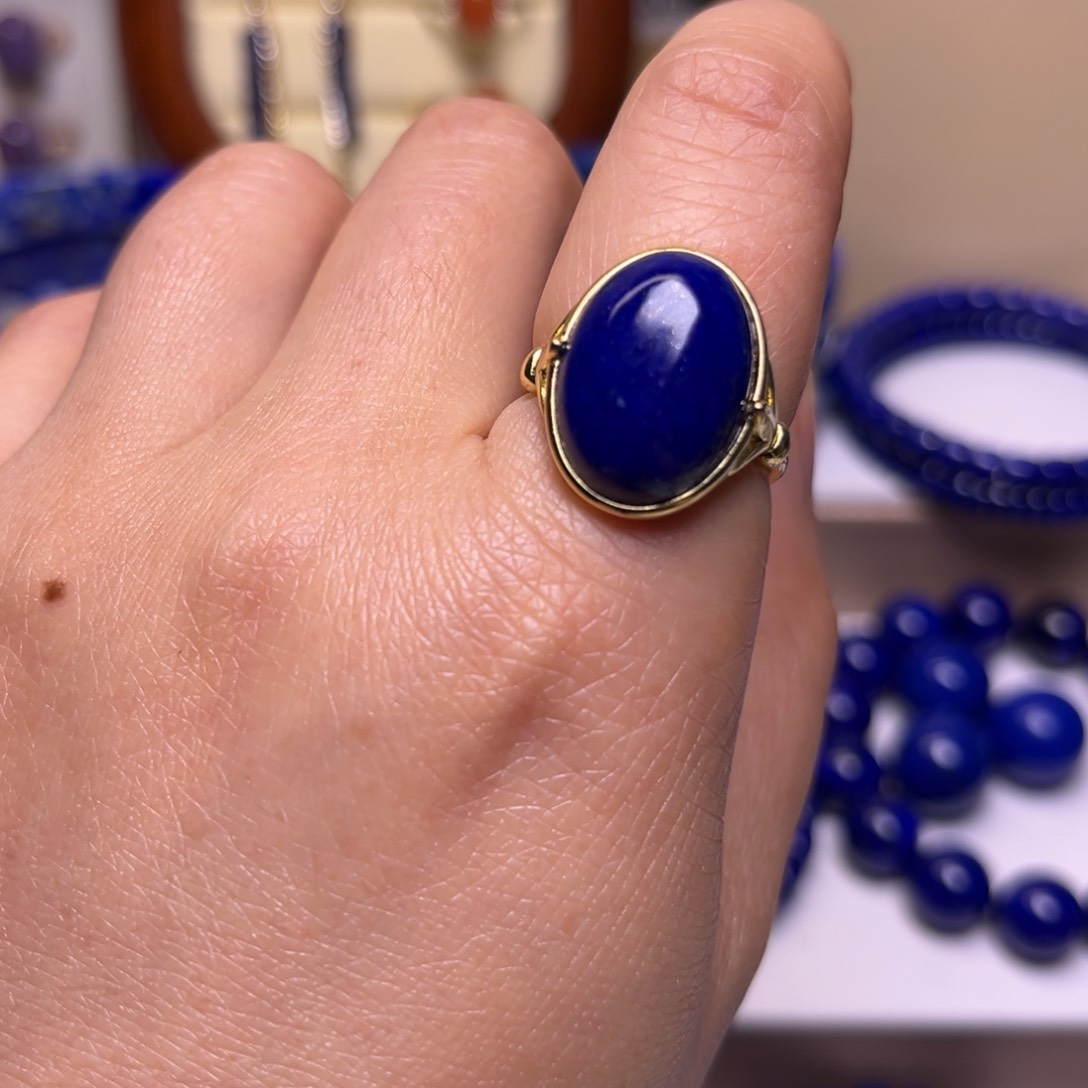 青金石戒指银S925镶嵌戒指