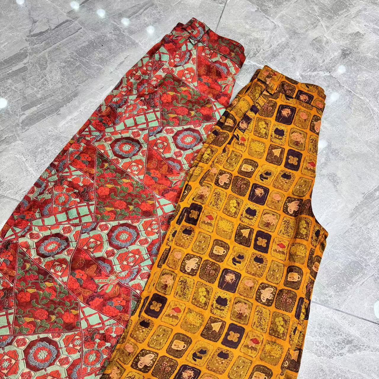 红姐严选老钱风复古印花人丝香云纱休闲裤31759