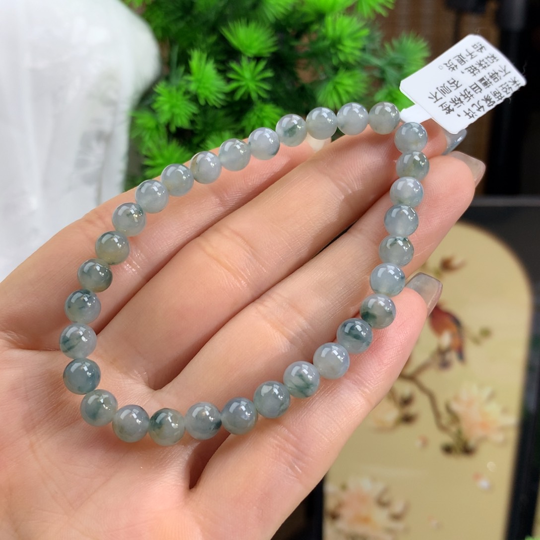 翡翠手链未镶嵌冰胶蓝底飘花洒黄翡手链卡6m m