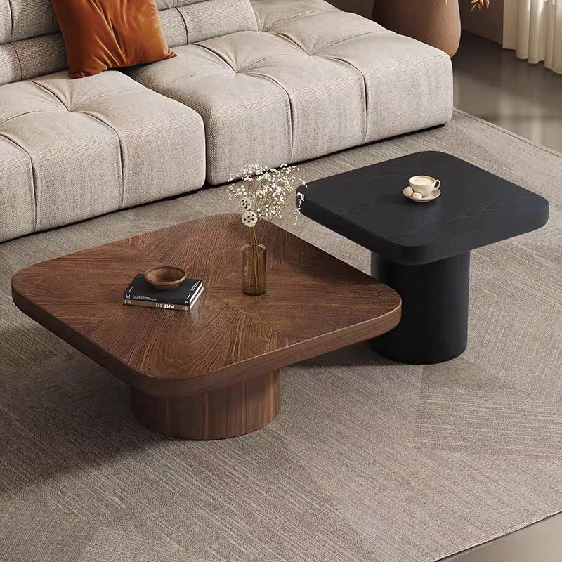 意式极简中古风胡桃木茶几组合圆形茶几客厅家用轻奢高级感设计师