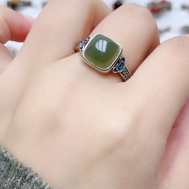 和田玉戒指银S925镶嵌g***l天然