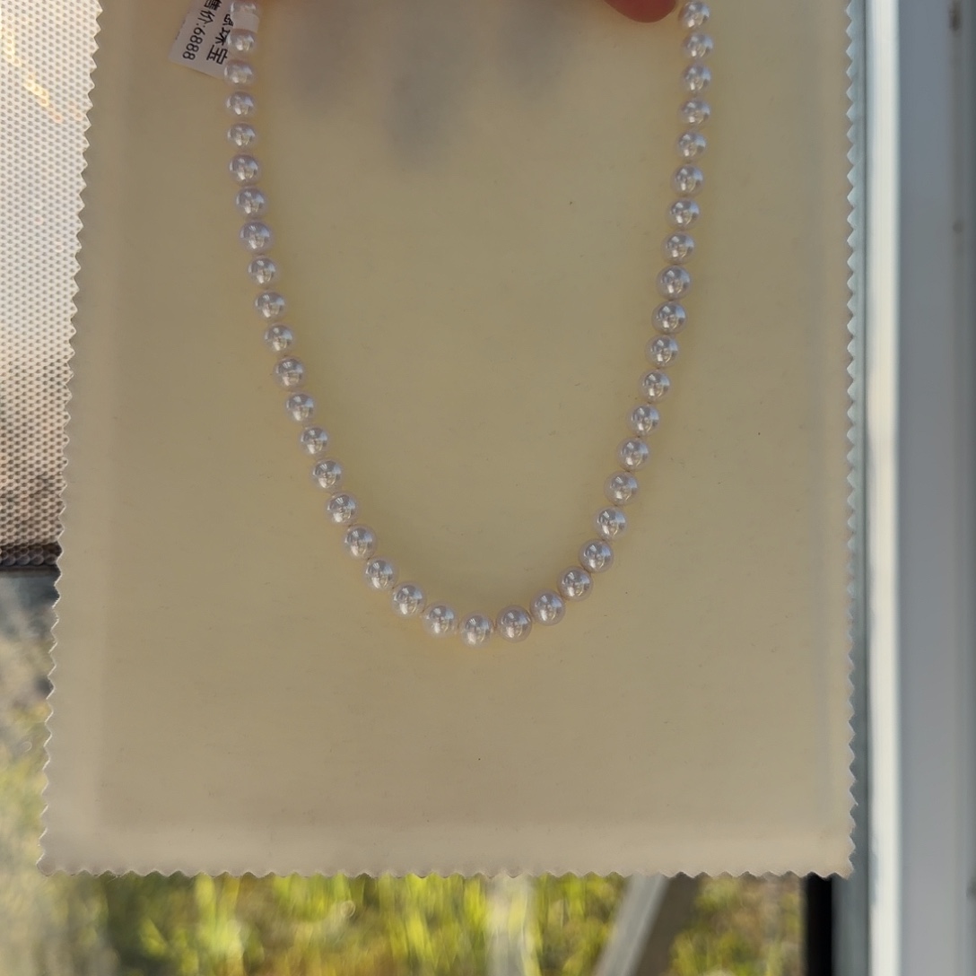 淡水珍珠颈饰银S925镶嵌8-9无核极光镜面正圆无暇炫彩白亮