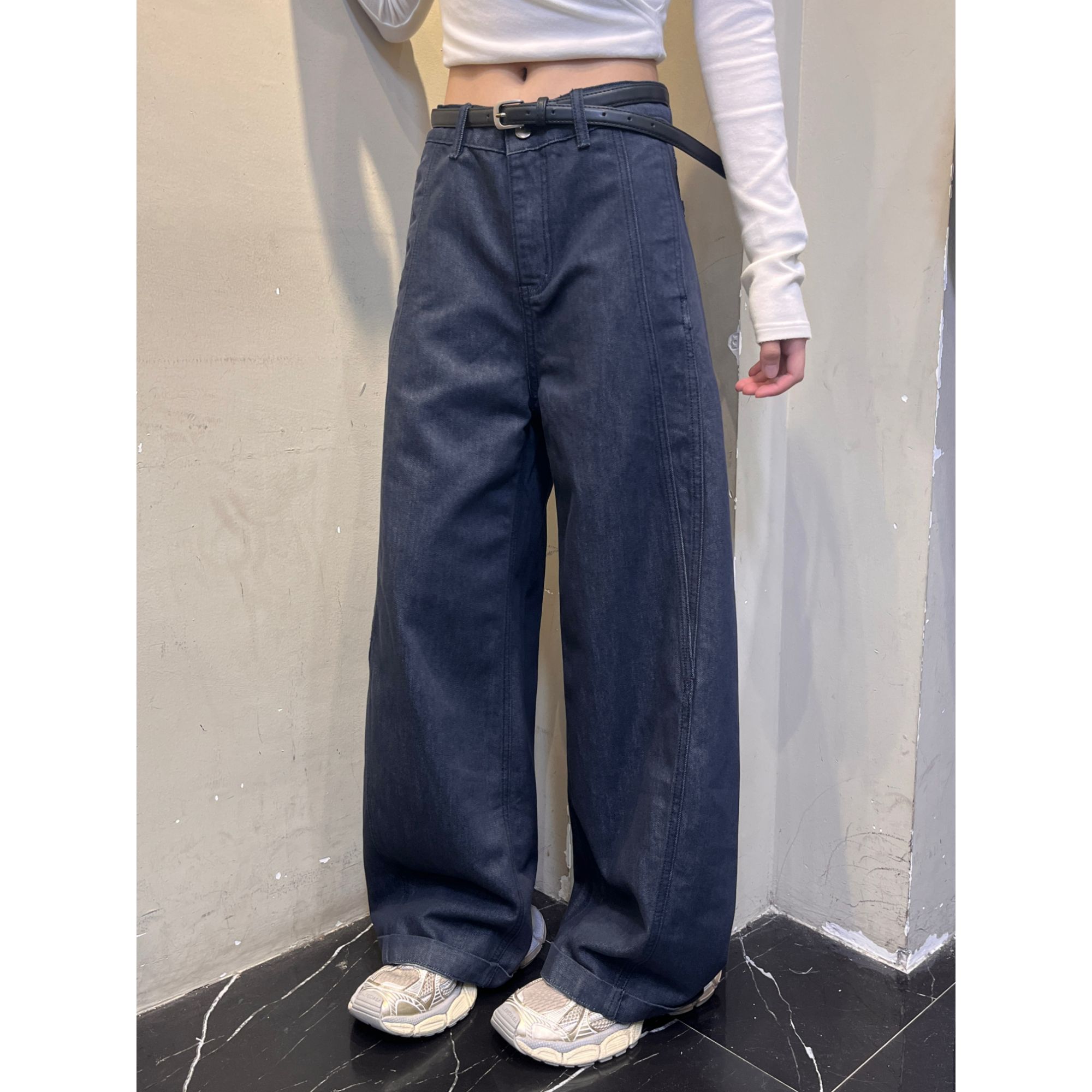 唐火火【弧形分割】美式复古廓形弯刀裤裤脚卷边百搭拖地裤