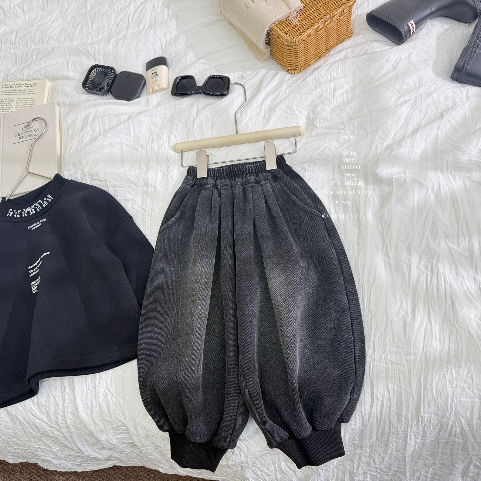 05小马家2025冬款儿童加绒一体绒休闲牛仔裤D-7261松紧脚口裤百搭