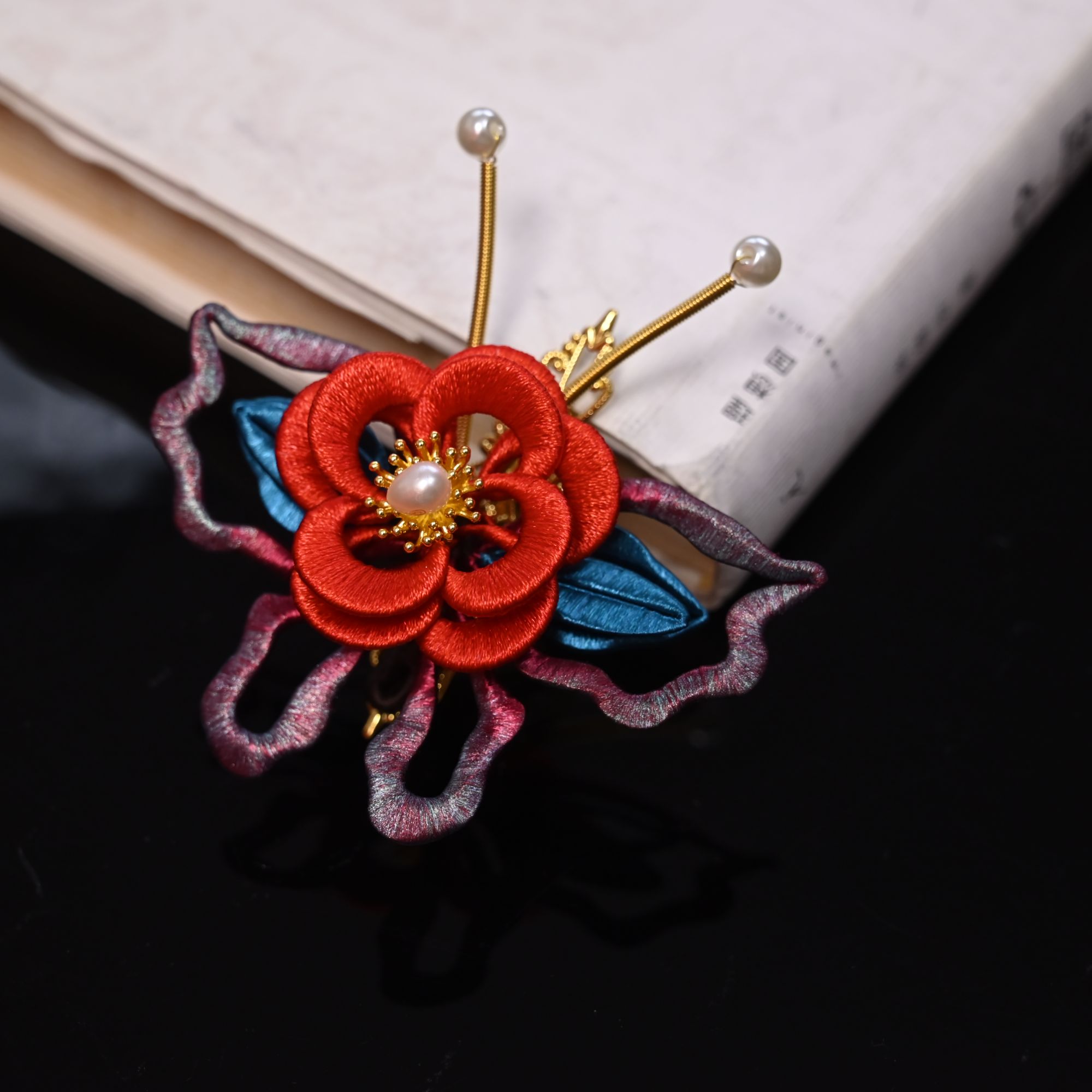 【梦蝶红蝴蝶】刺绣纯手工盘发边夹民族风国风边夹