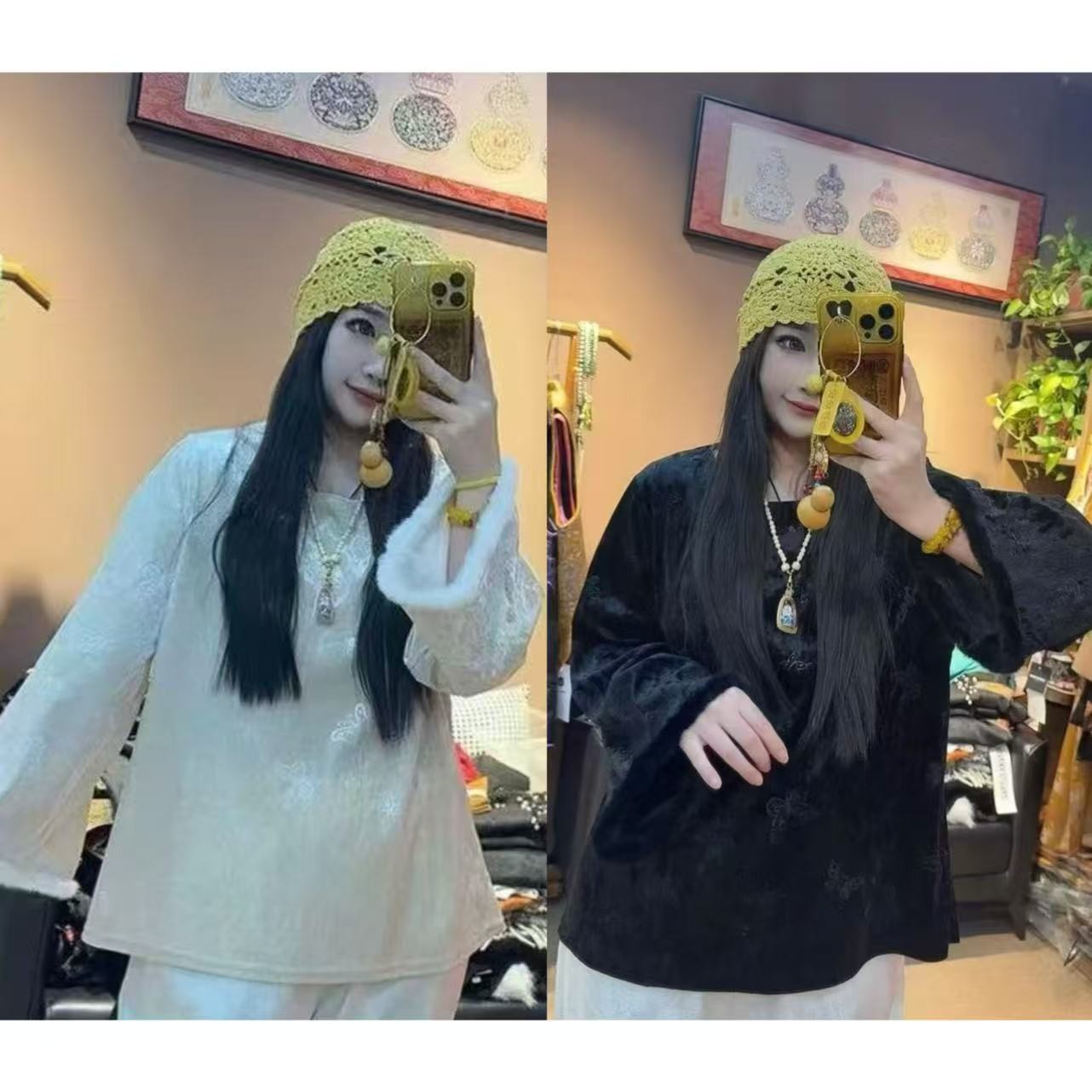  上新价～深圳9325加厚重工钻石绒打底衫新中式富贵福蝶丝绒上衣