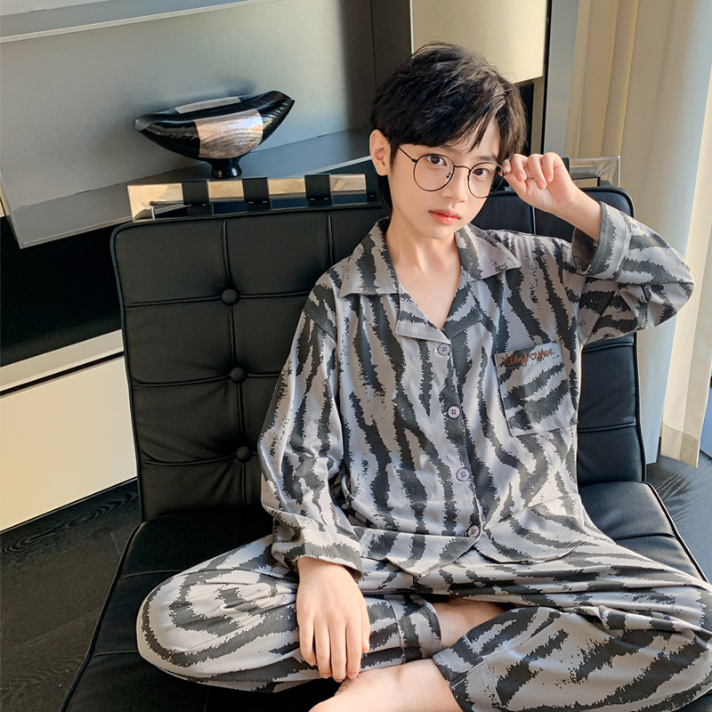 男童睡衣春秋季卡通长袖大童韩版翻领开衫休闲纯棉儿童家居服套装