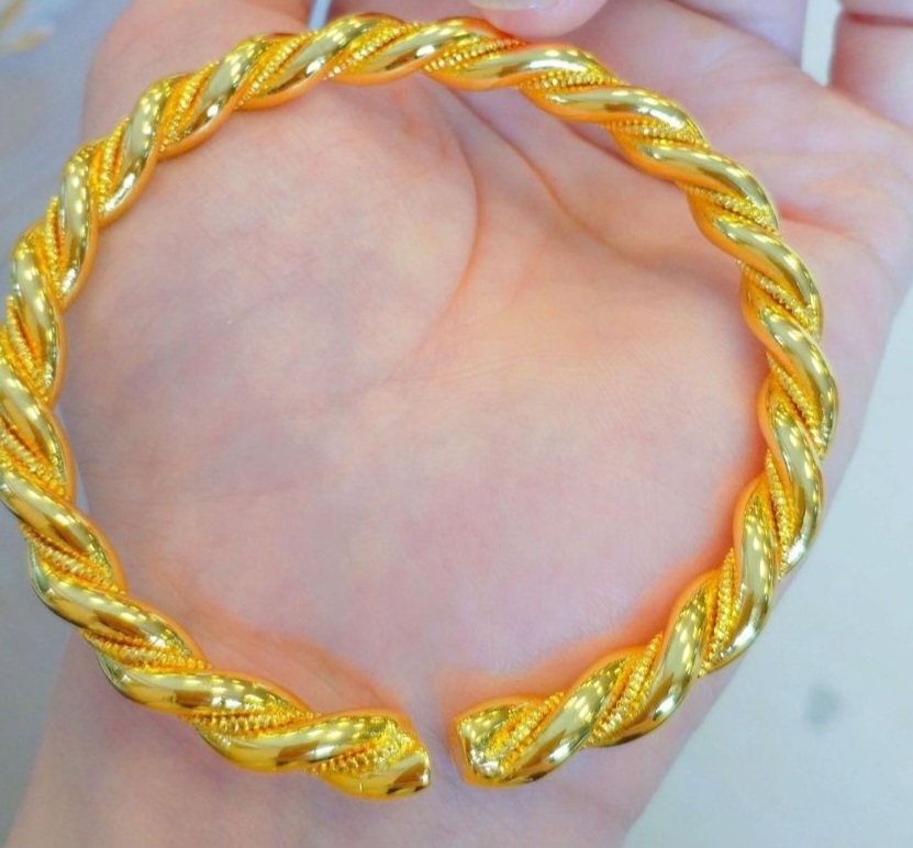 铜合金花岗石手链 334-麻花金色高档手镯