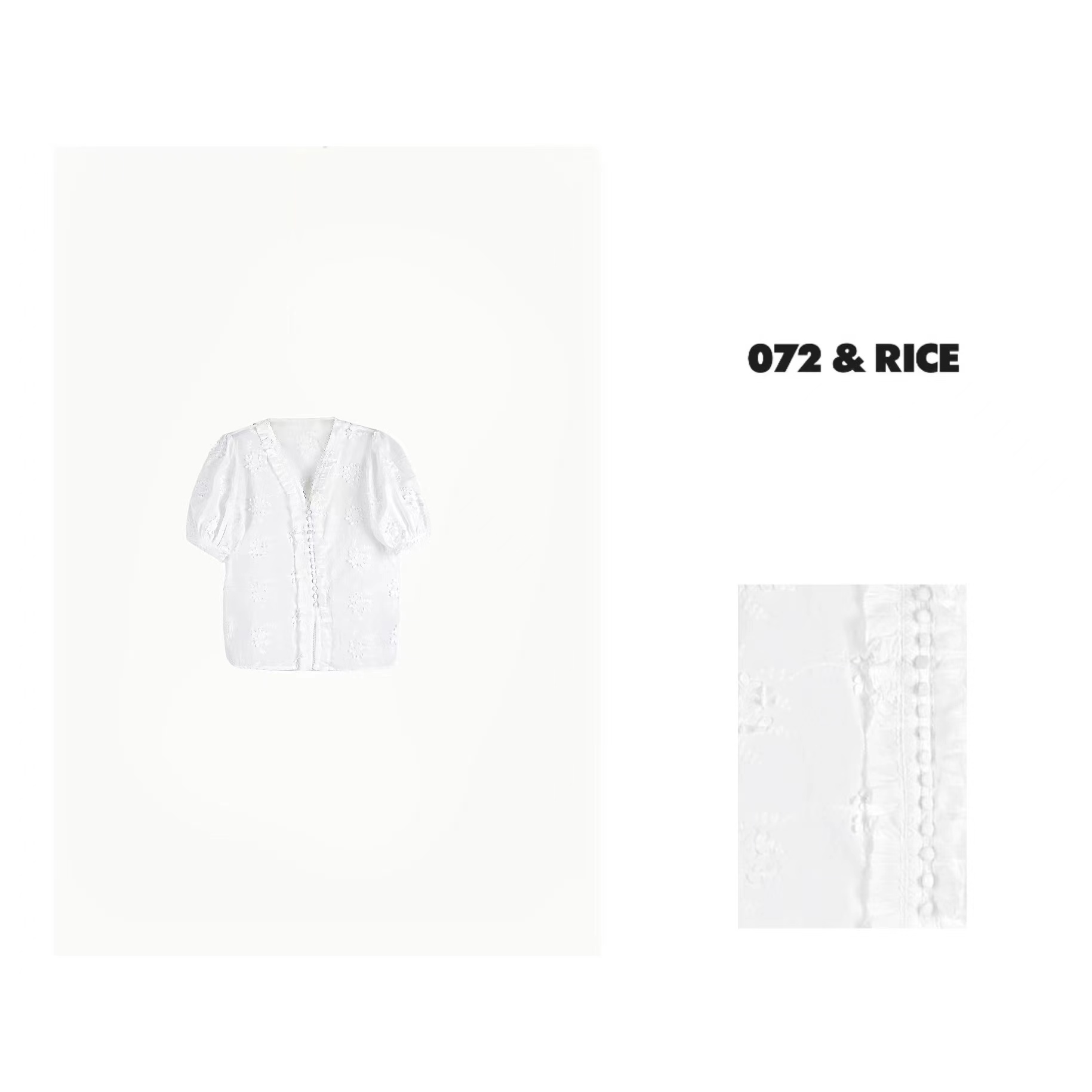 072 & RICE【芝芙】夏季V领泡泡袖立体绣花针织上衣 VB042 FF126