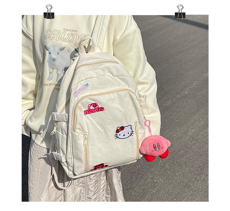 可爱猫书包灯芯绒KT猫甜美可爱学生双肩包y2k自制日系大容量背包