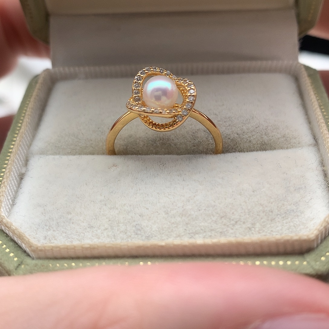 戒指海水珍珠银S925镶嵌5-6mm ak