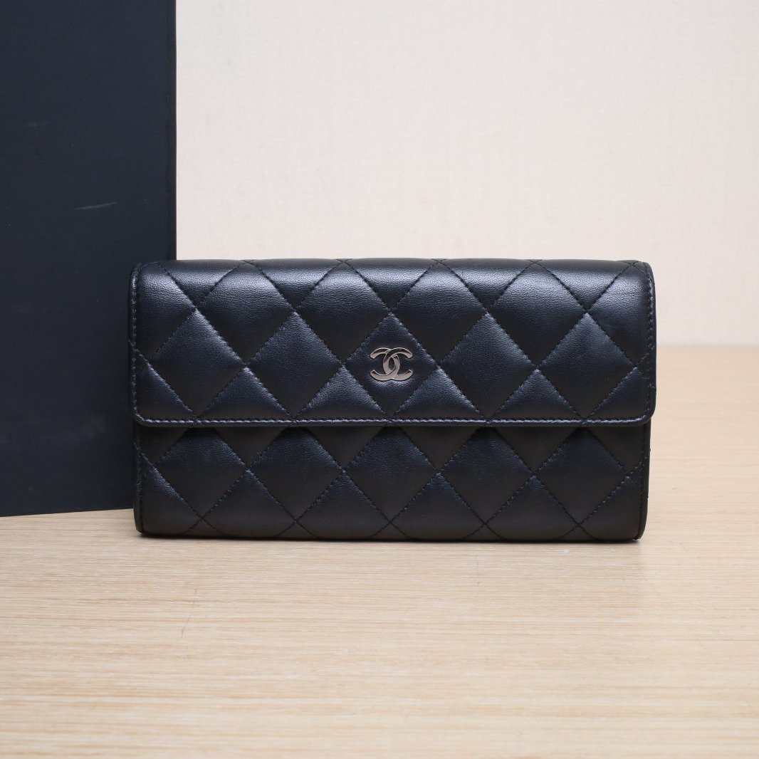 99新 Chanel/香奈儿 【攀攀双双】口盖钱包 黑色 皮革S 21开 银