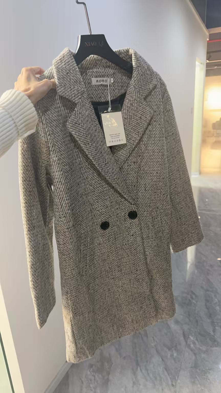 韩系时尚中长款加厚夹棉毛呢大衣冬季外套