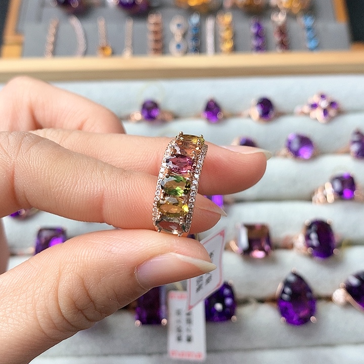 碧玺天然碧玺镶嵌戒指银S925镶嵌叫****道