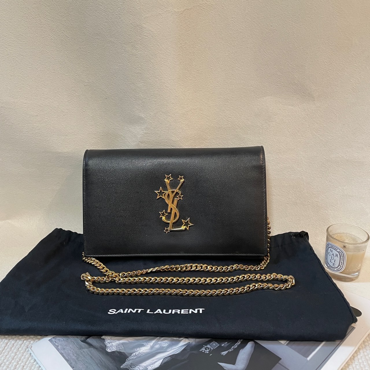 95新 YSL/圣罗兰 YSL/圣罗兰 限量款星辰系列 黑金星星logo链条包