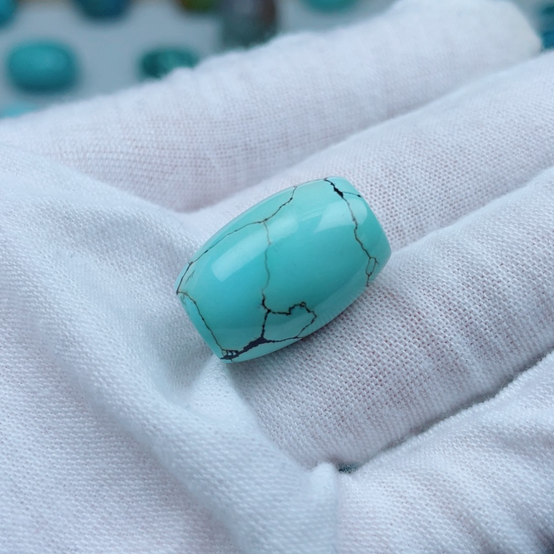 绿松石未镶嵌高瓷网花桶珠