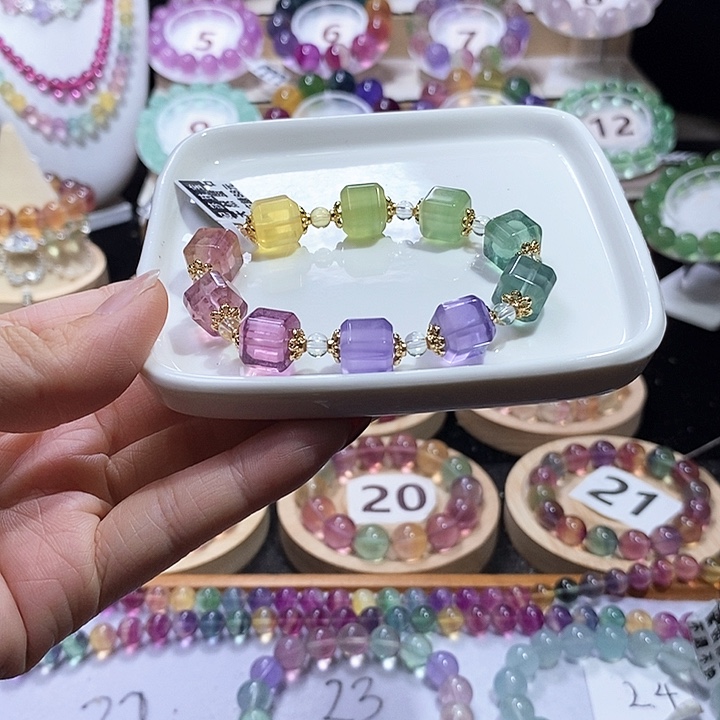 手链未镶嵌萤石彩虹方糖