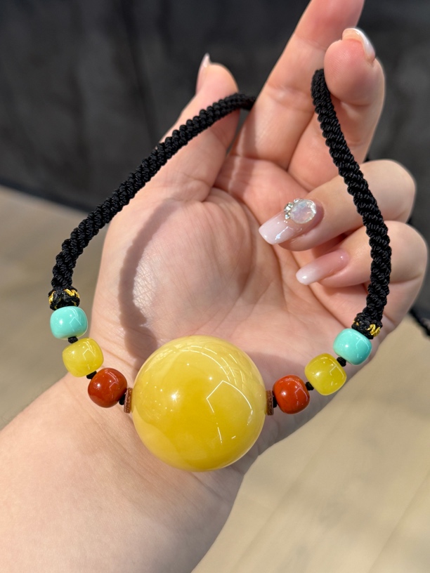 34mm+蜜蜡单珠颈链项链吊坠锁骨链编织