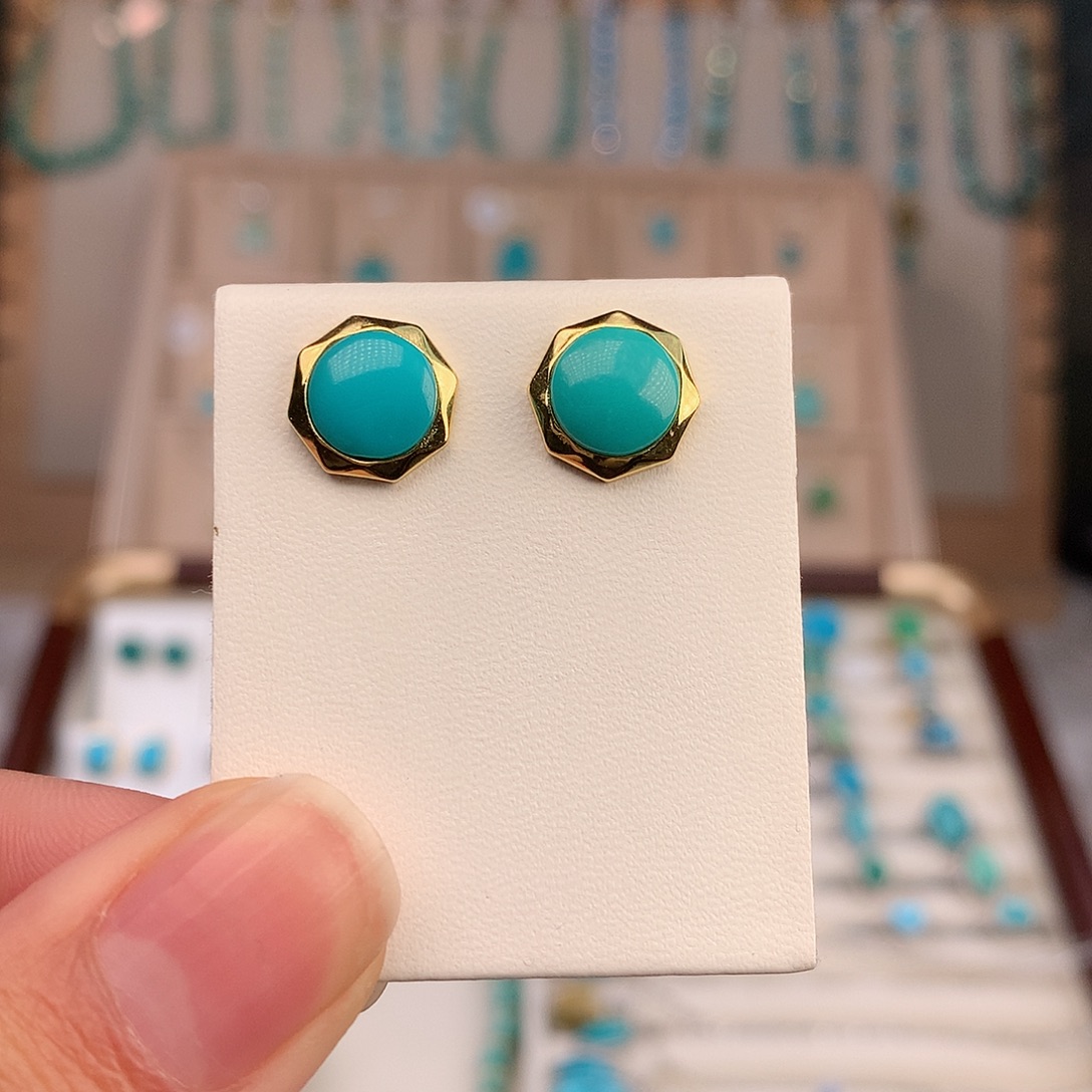 绿松石银S925镶嵌耳饰