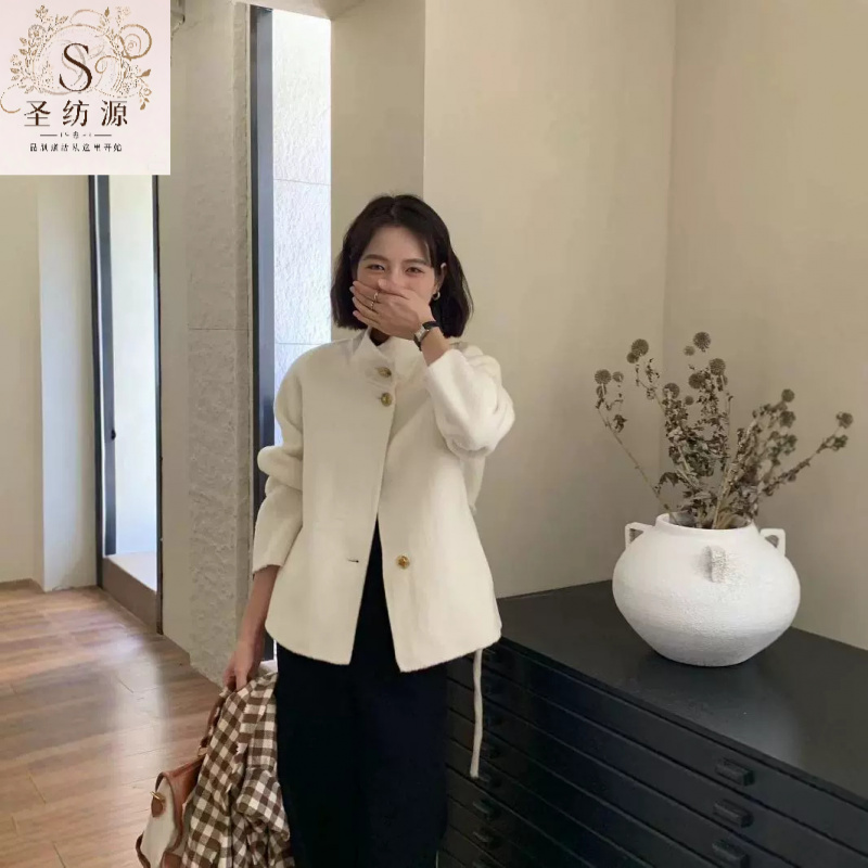 【圣纺源8】双面羊毛腰带大衣中长款小个子单排扣细腰带长毛绒加厚