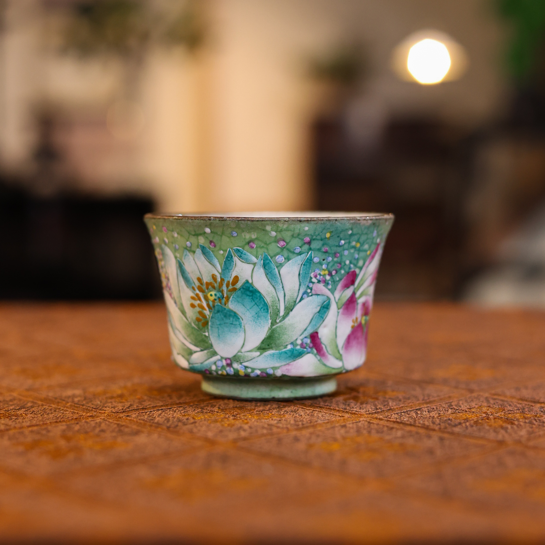 【九姐爱喝茶】并蒂莲油画风马蹄杯，颜色随机（蕉白S0836）