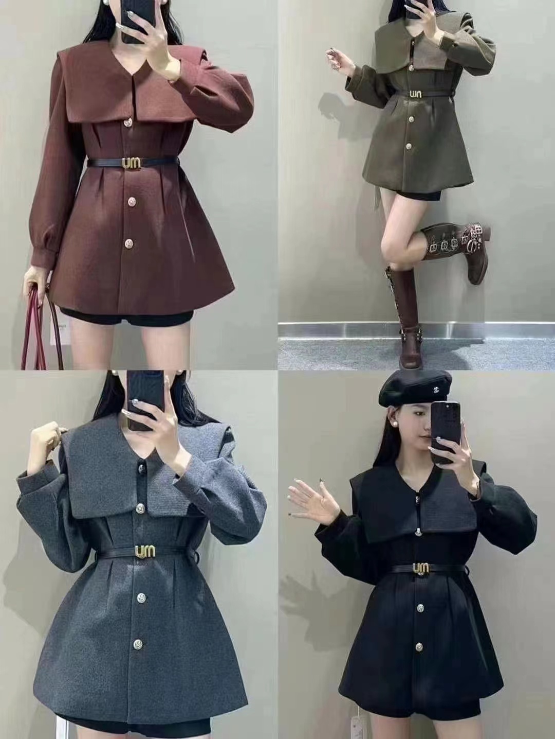 【瑶瑶专属】6178【衣长75】时尚大衣修身型百搭娃娃领毛呢外套秋冬