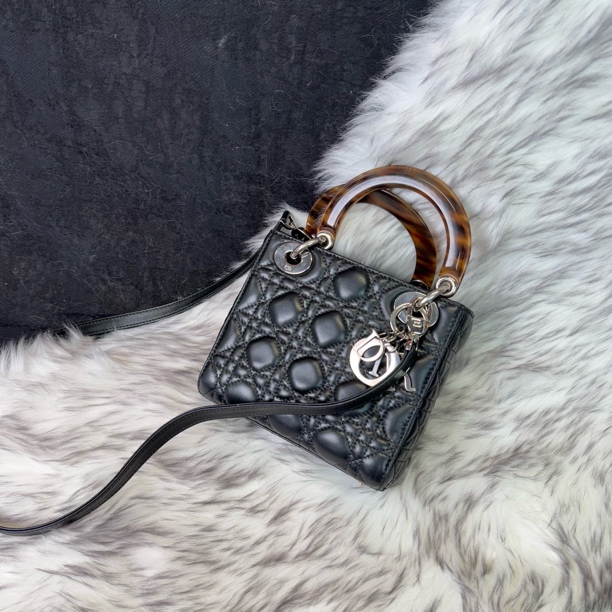 95新 DIOR/迪奥 限定玳瑁色三格戴妃手提斜挎包