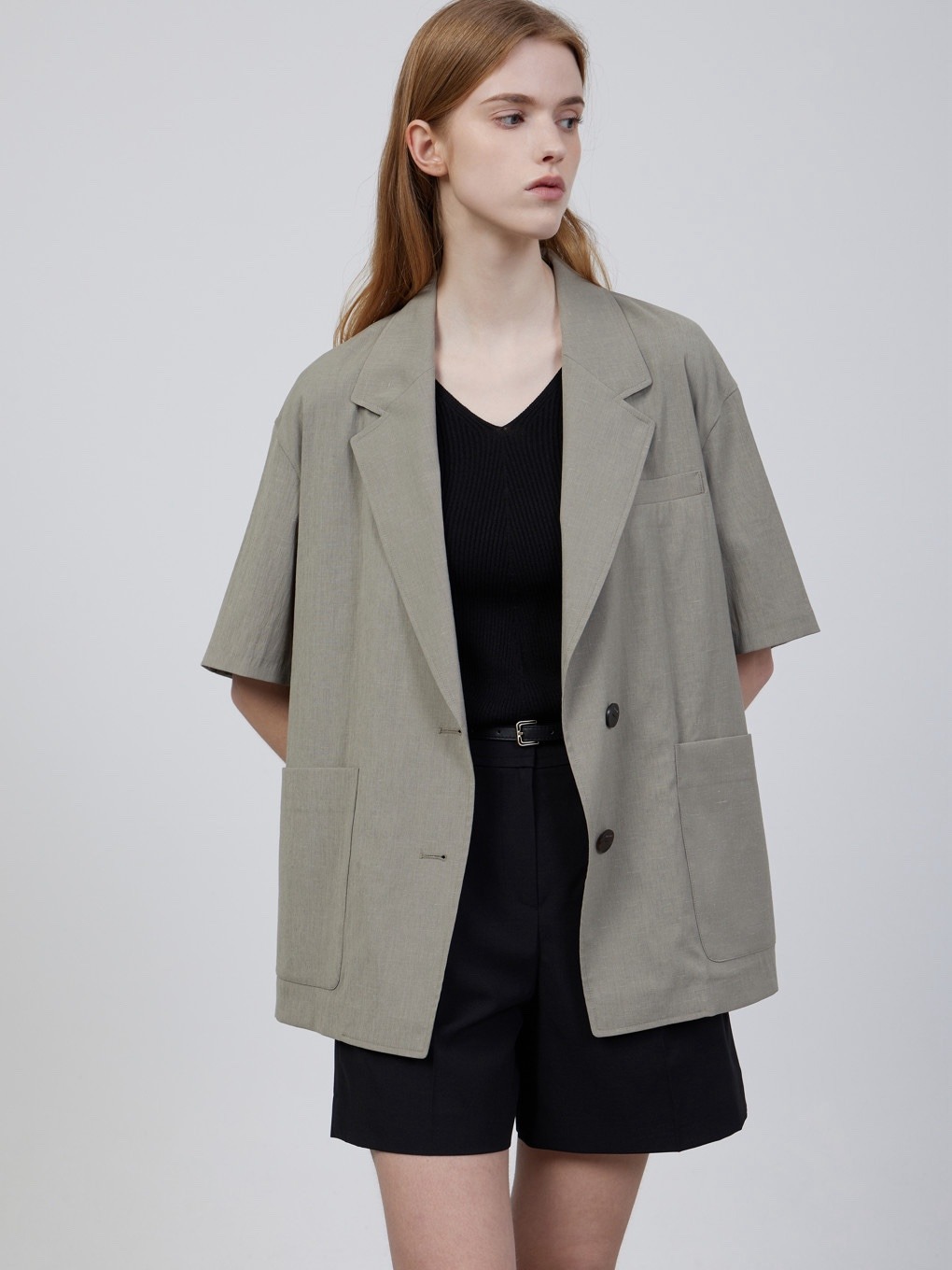 闪闪兒 zo**oc苎麻西服短袖外套5065