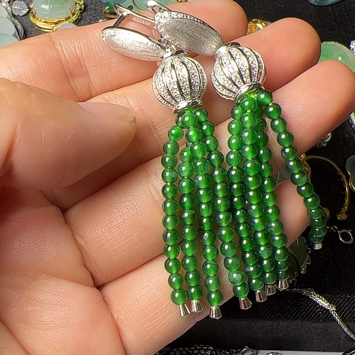 翡翠银S925镶嵌耳饰