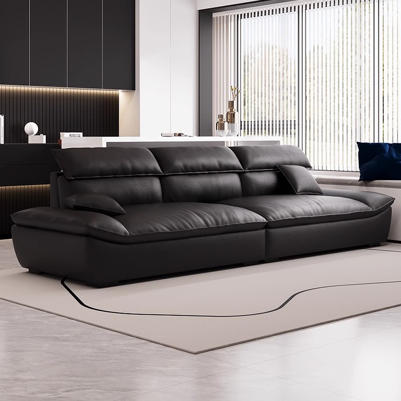 意式极简真皮沙发客厅2024新款黑色帆船现代简约小户型三人直排