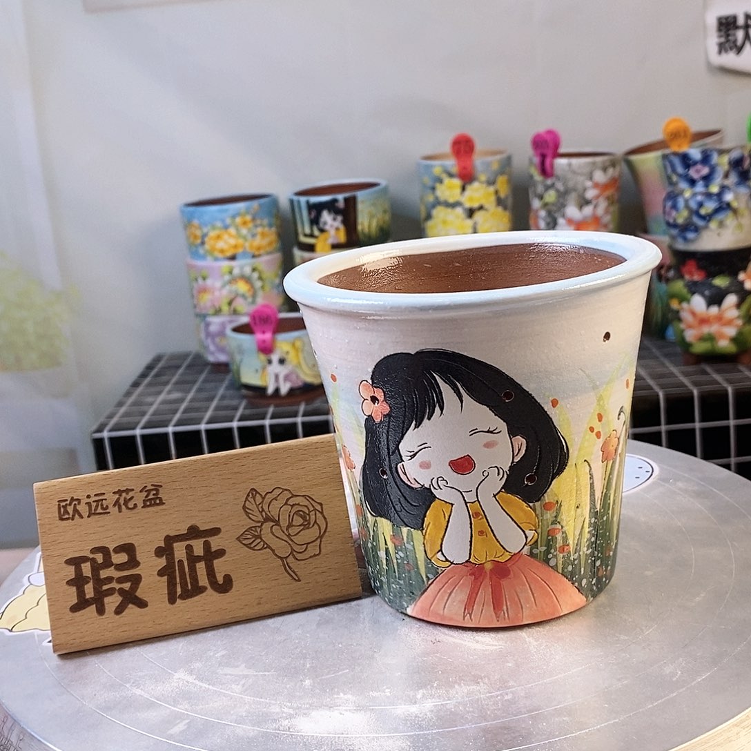 紫砂花盆红陶手绘花盆