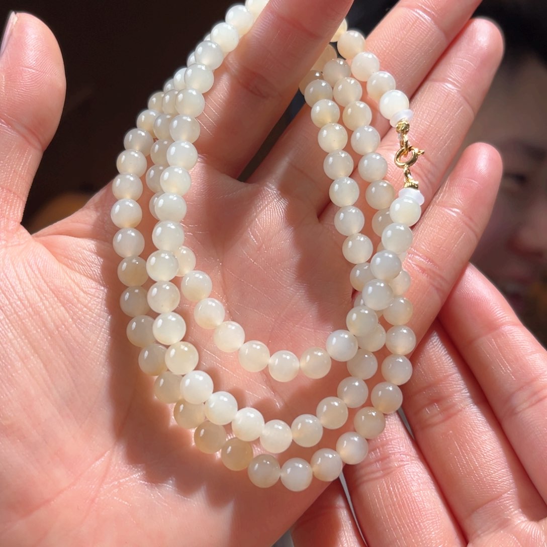 颈饰银S925镶嵌和田玉新疆糖白6mm不换珠550