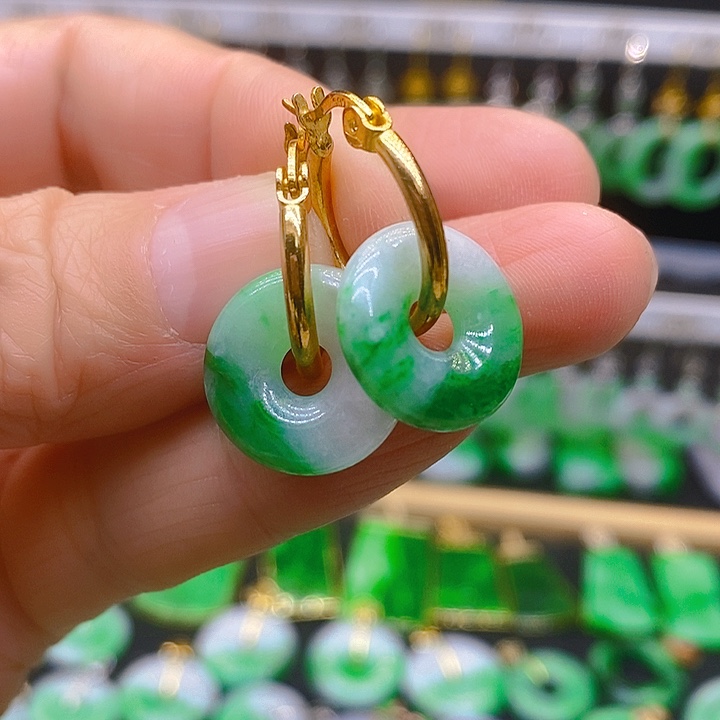 翡翠耳饰银S925镶嵌耳坠