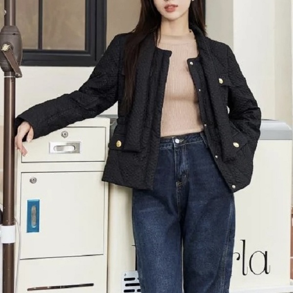 玲姐定制-小香风休闲百搭收腰按扣小个子短款气质羽绒服352655