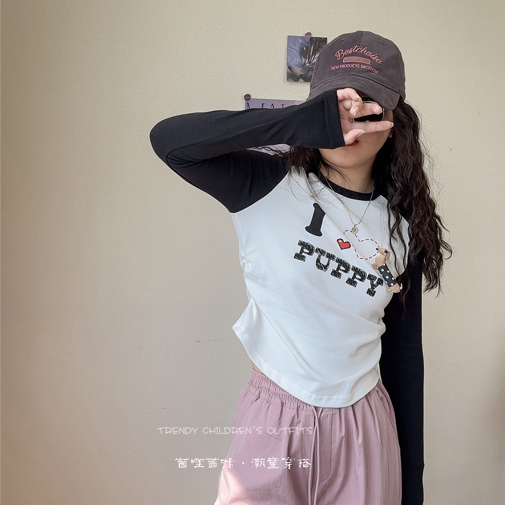 女童打底衫春秋2025新款中大童韩版修身上衣儿童秋季拼色长袖T恤