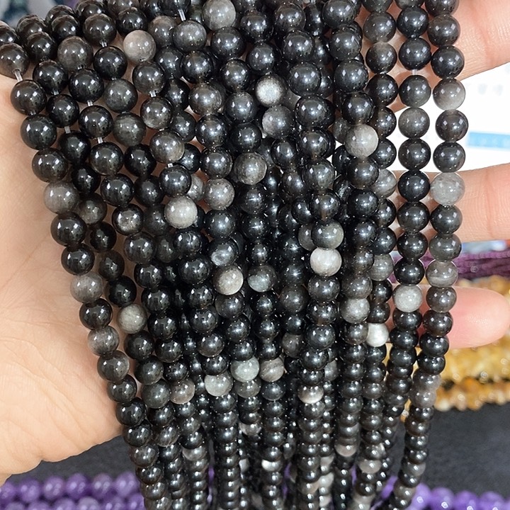 玛瑙/玉髓珠宝半成品合金一条天然6mm金耀石圆珠