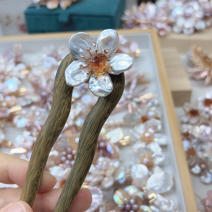 淡水珍珠发饰银S925镶嵌