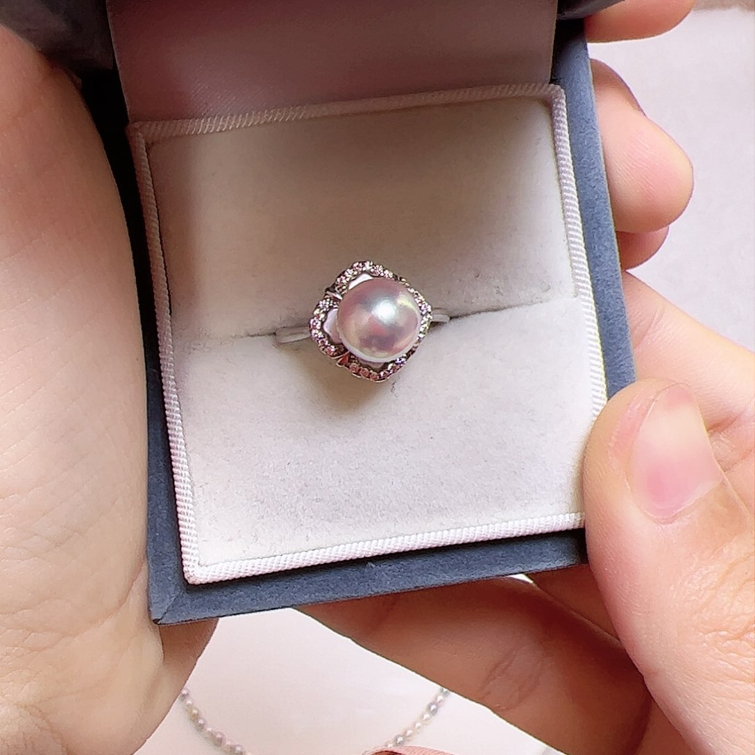 海水珍珠戒指银S925镶嵌芒**?