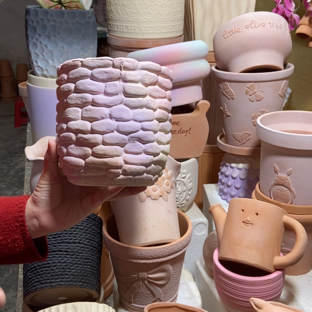 15×15彩色石头盆 粗陶1个