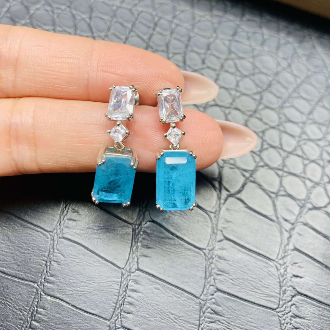 合成水晶精美小众饰品帕拉伊巴耳钉35