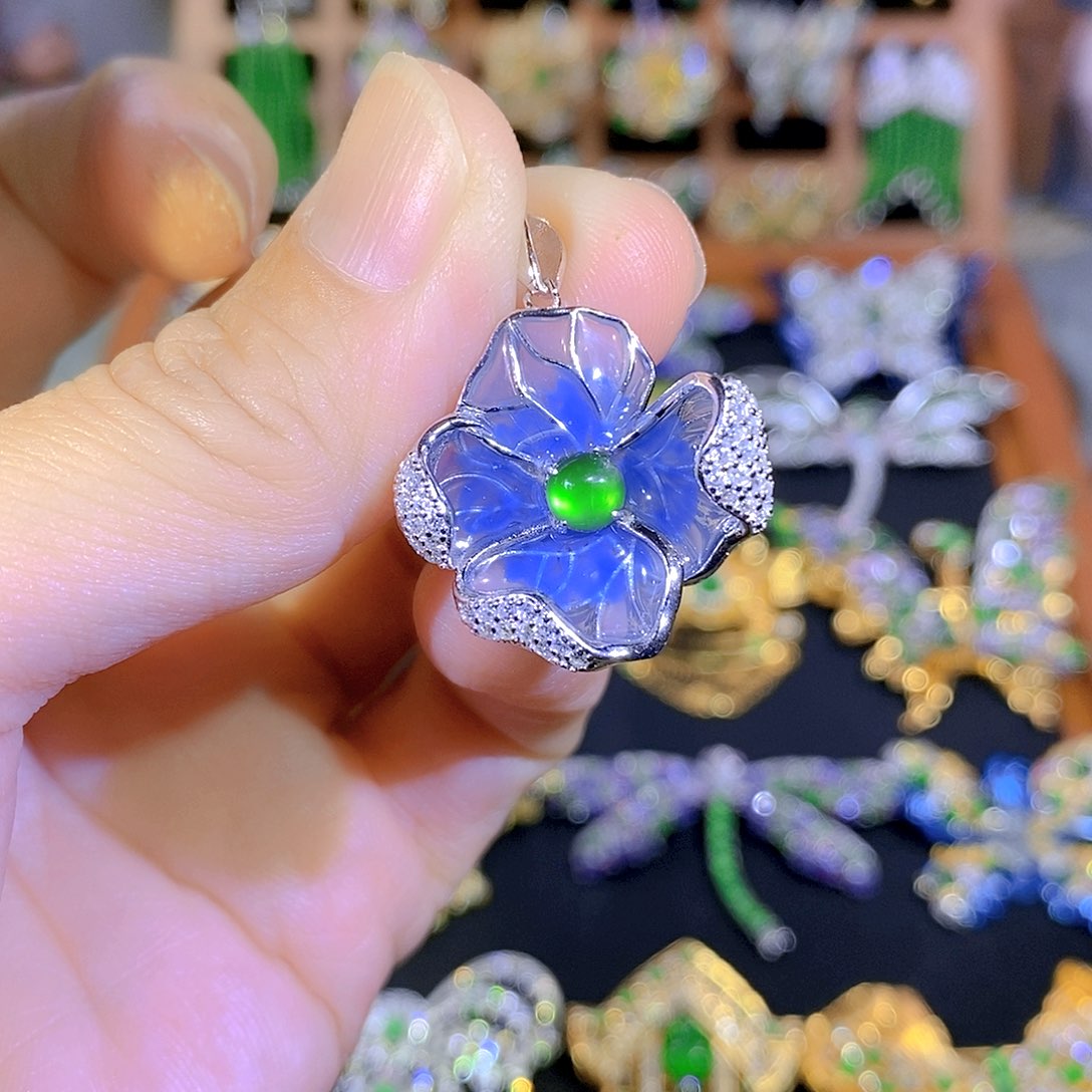 吊坠(不含链)银S925镶嵌翡翠