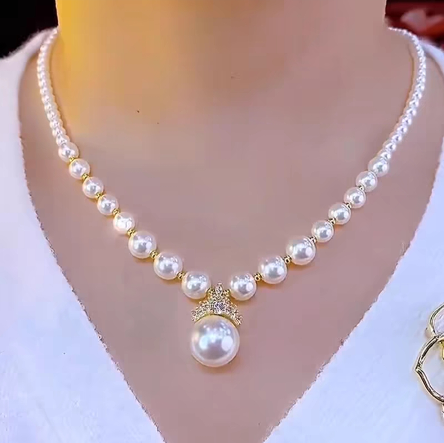 非金属合成锆石吊坠 sp-高端风优雅气质珍珠项链百搭流行时尚颈链