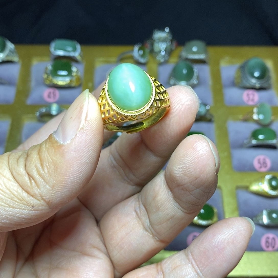 和田玉（碧玉）戒指银S925镶嵌