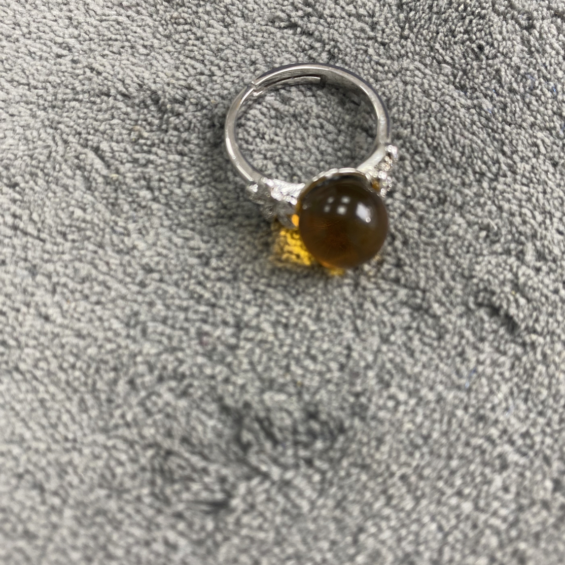 天然墨西哥蓝珀镶嵌戒指