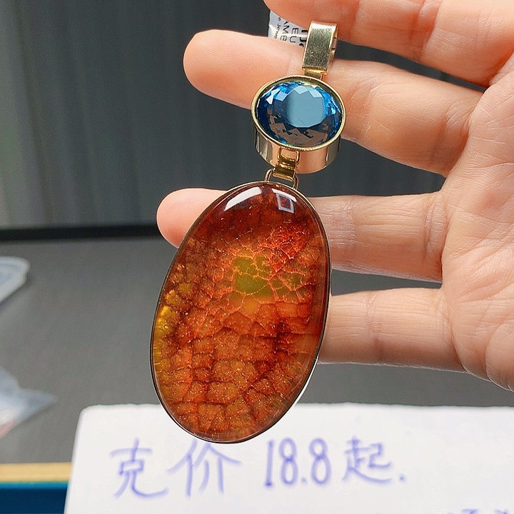 银S925镶嵌颈饰琥珀波兰设计款琥珀蜜蜡