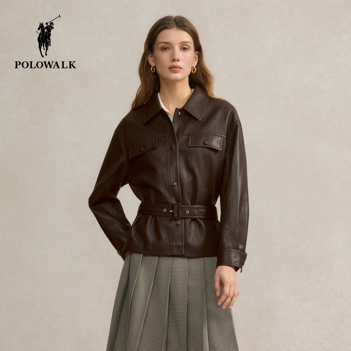 POLOWALK2025秋季新品收腰翻领通勤休闲女装外套CNGW53450891
