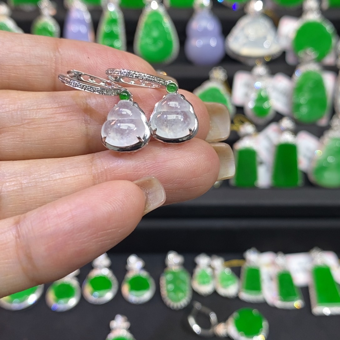 翡翠18K金镶嵌耳饰耳坠