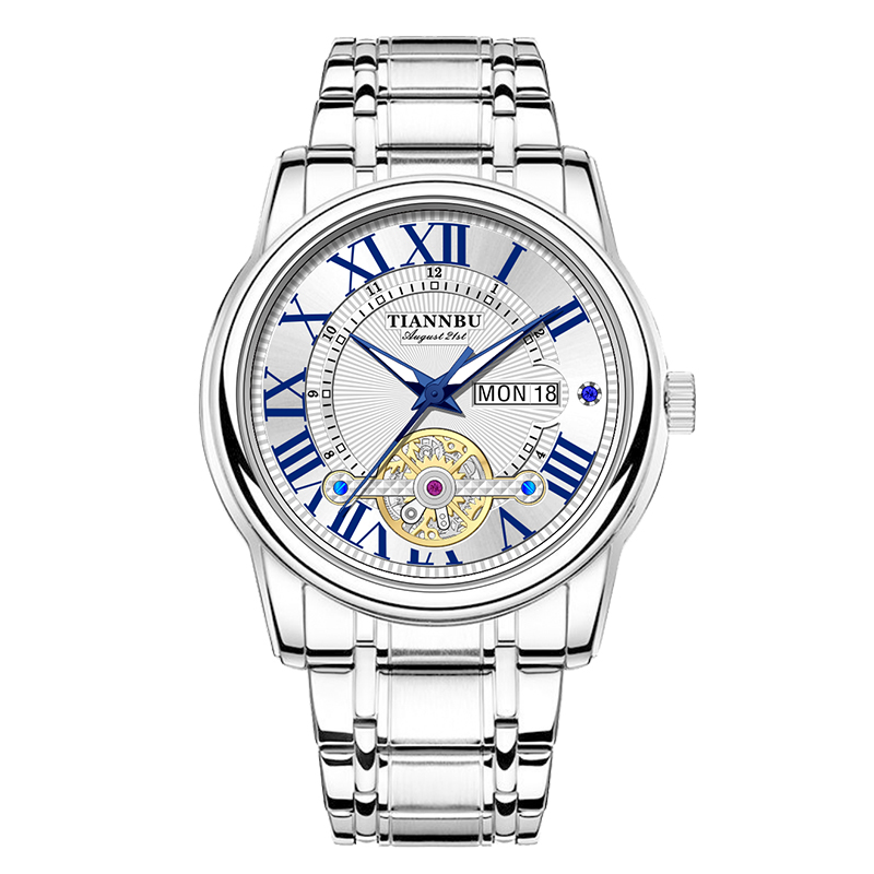 【专柜正品】--tianbo双历蓝字罗马-全新防水男款商务手表-12