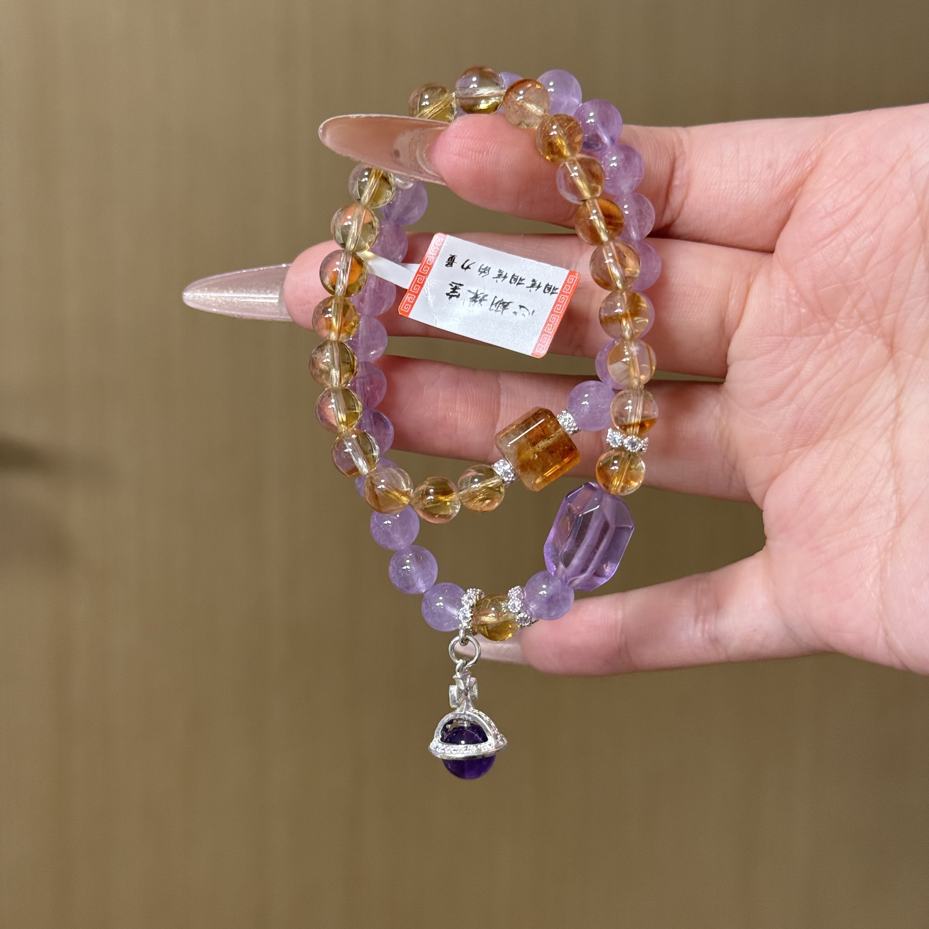 128拍2发1 黄塔晶+薰衣草双圈8mm 设计款 天然水晶多样性发其一