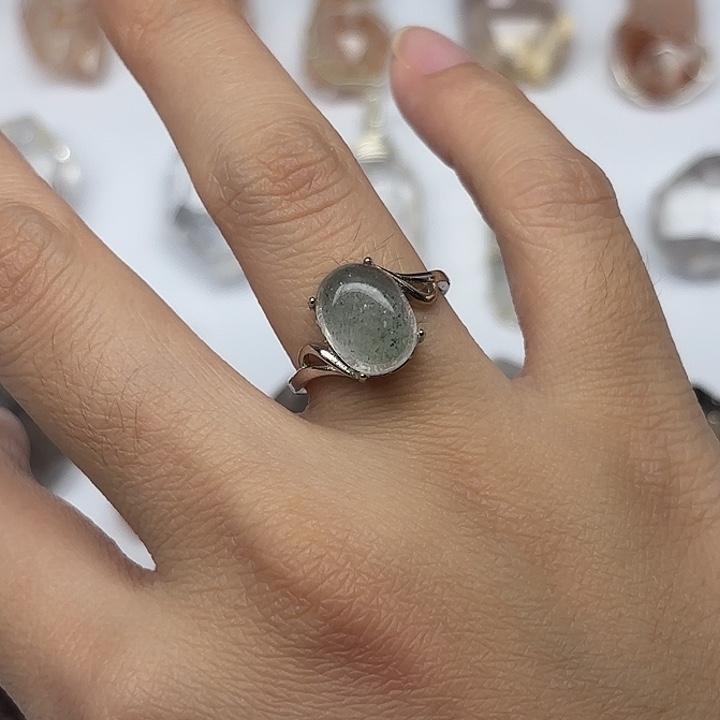 戒指水晶银S925镶嵌满天星绿幽灵水晶戒指